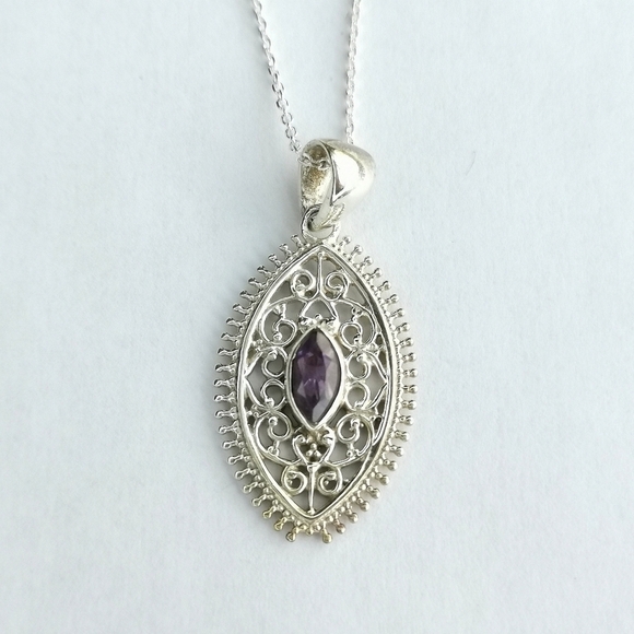 Sterling Silver filigree Amethyst pendant necklace 🆕 - Picture 6 of 6